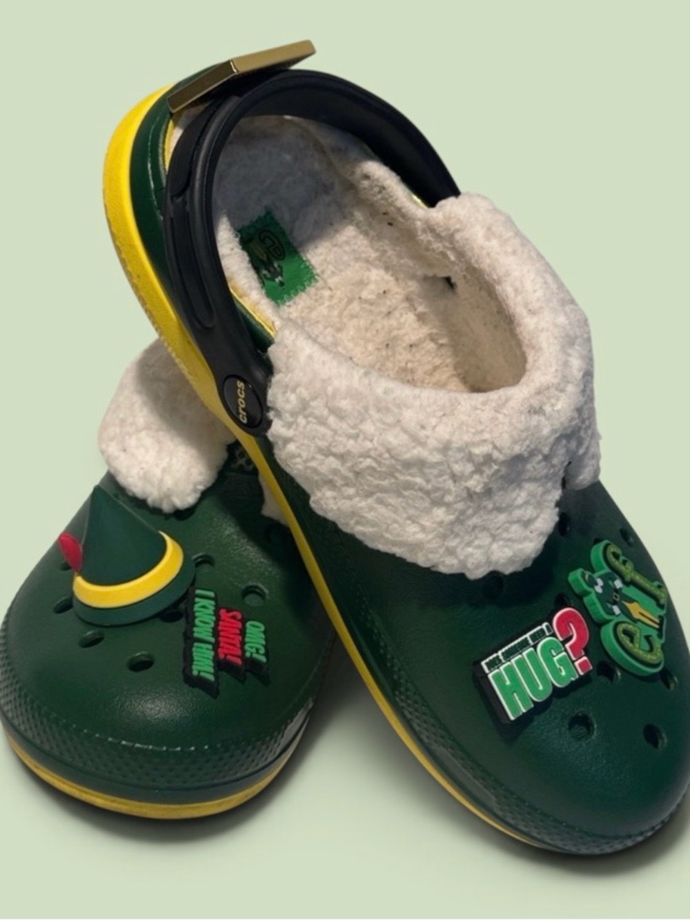 CROCS Green and Yellow Fuzzy Lined Clogs